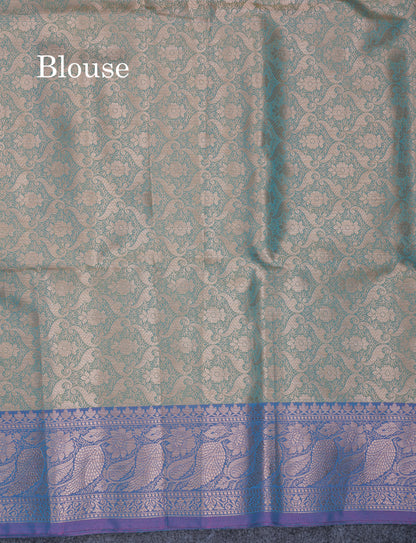 Dual Tone Pastel Blue Fancy Semi Soft Silk Saree With Contrast Purple Border
