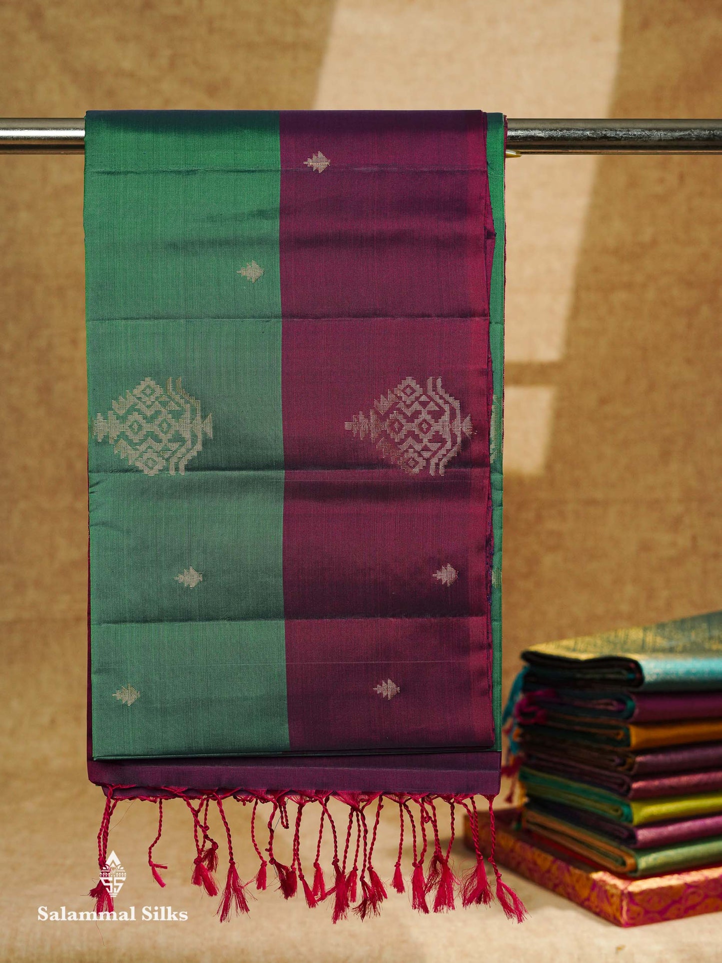 Beautiful Peacock Blue PureMix Kanjivaram Soft Silk Saree With Contrast Violet Blue Fancy Border