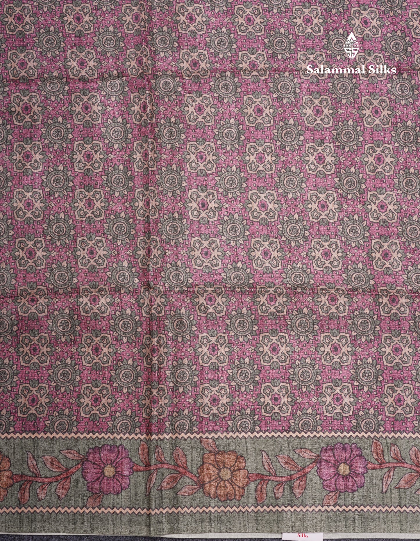 Purple Colour Semi Tussar Ajrah Kalamkari Print Saree With Contrast Pista Green Border