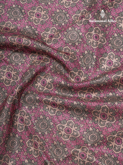 Purple Colour Semi Tussar Ajrah Kalamkari Print Saree With Contrast Pista Green Border