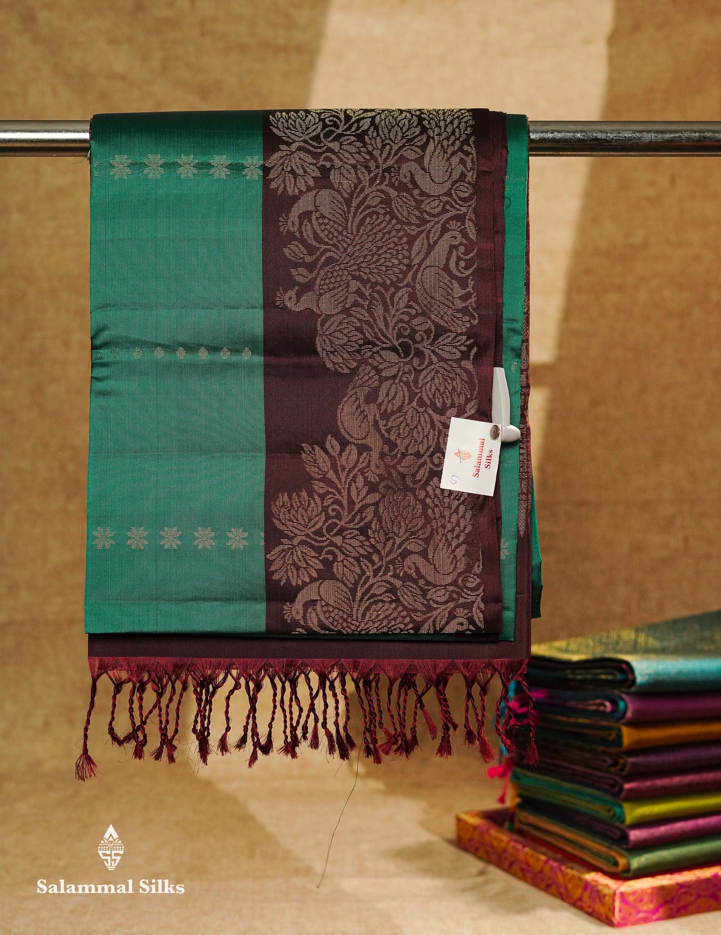 Beautiful Peacock Green PureMix Kanjivaram Soft Silk Saree With Contrast Dark Brown Fancy Border