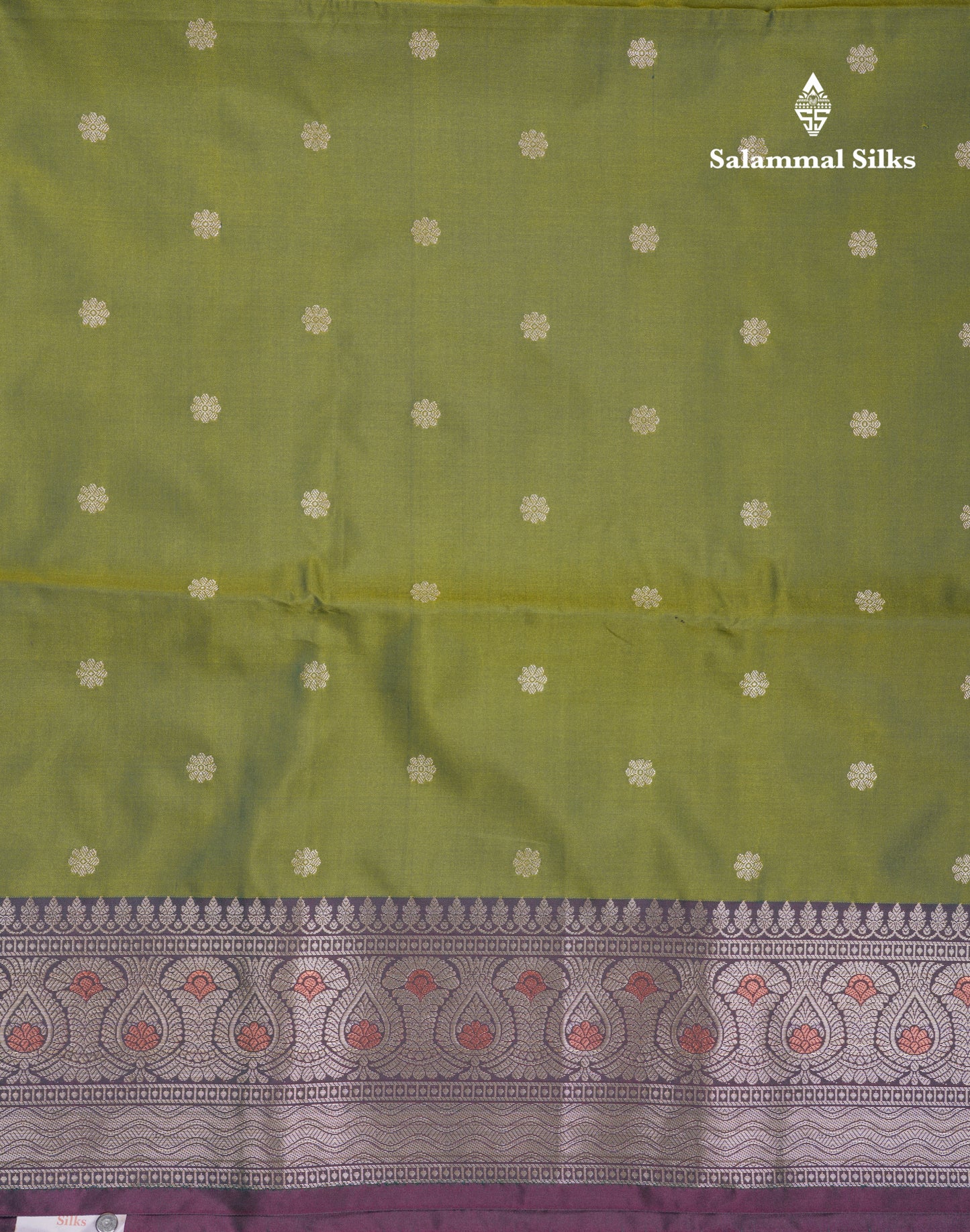 Dual Tone Army Green Fancy Semi Soft Silk Saree With Dark Violet Menakari Border