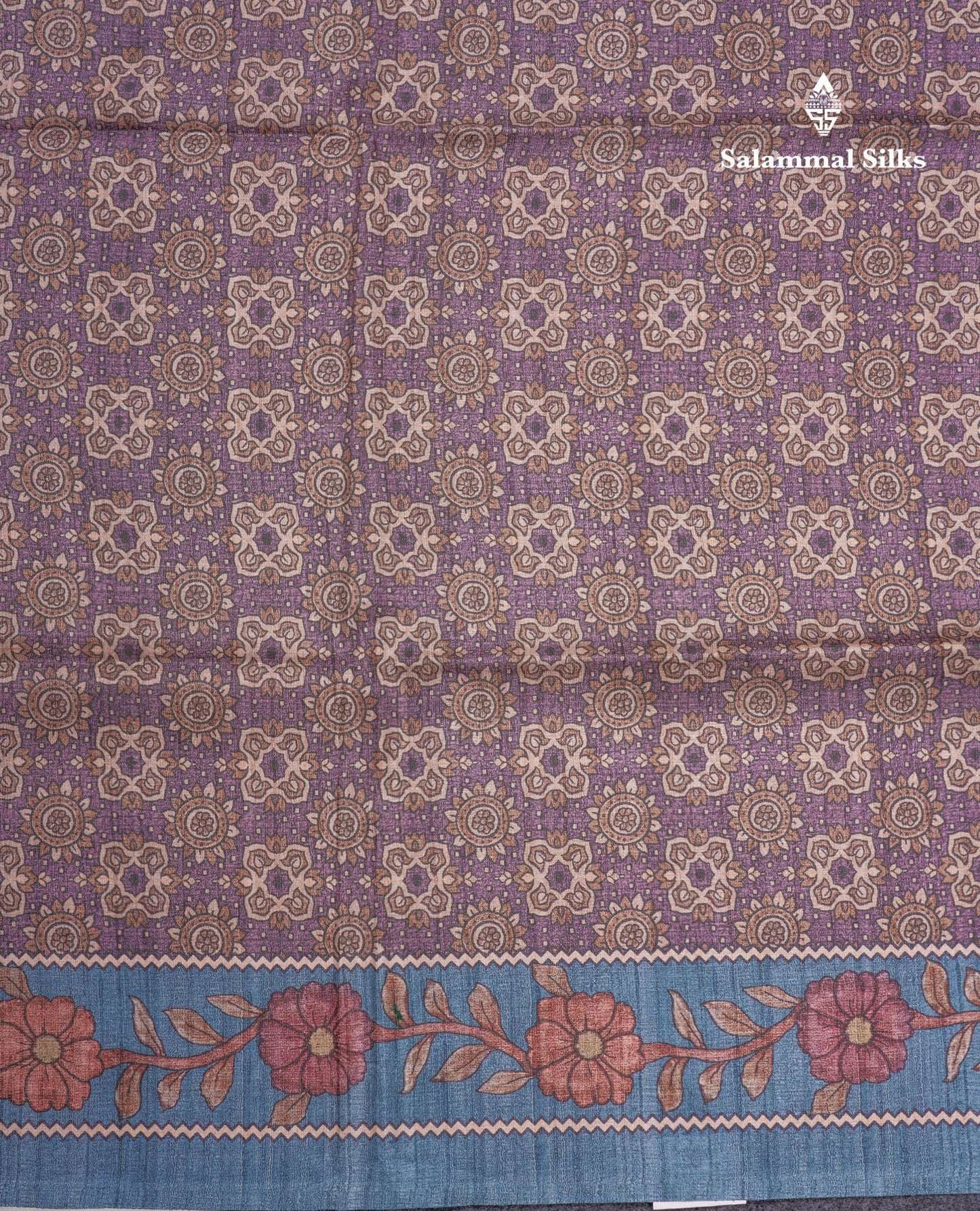 Purple Colour Semi Tussar Ajrah Kalamkari Print Saree With Contrast Pista Green Border