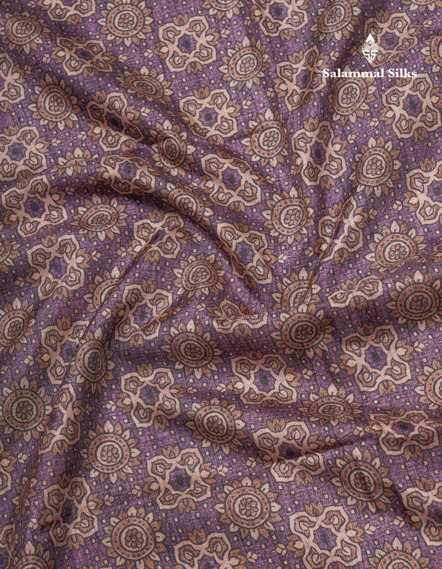 Purple Colour Semi Tussar Ajrah Kalamkari Print Saree With Contrast Pista Green Border