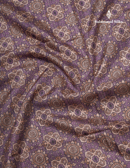 Purple Colour Semi Tussar Ajrah Kalamkari Print Saree With Contrast Pista Green Border