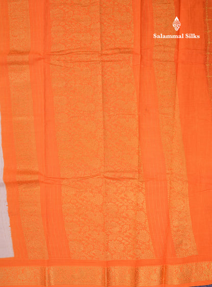 Beautiful Cream White Sungudi Cotton Saree With Contrast Orange Traditional Border