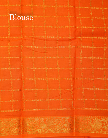 Beautiful Cream White Sungudi Cotton Saree With Contrast Orange Traditional Border