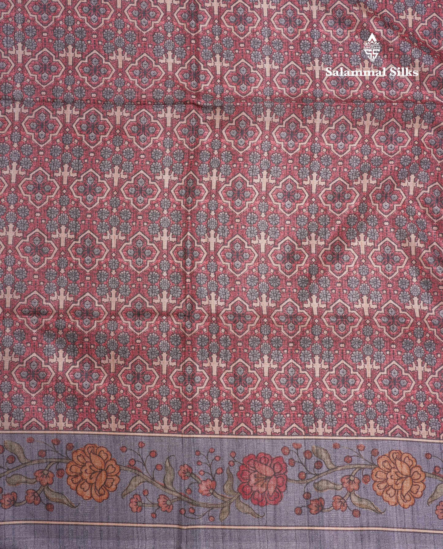 Purple Colour Semi Tussar Ajrah Kalamkari Print Saree With Contrast Pista Green Border