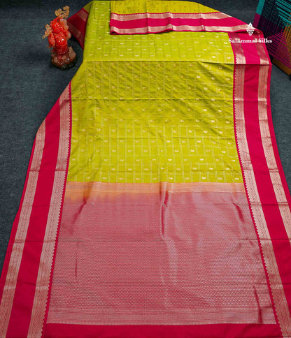 Semi Silk Saree - Light Lavender Mango Butta With Checks Along With Contrast Dark Brown Traditional Gap Border