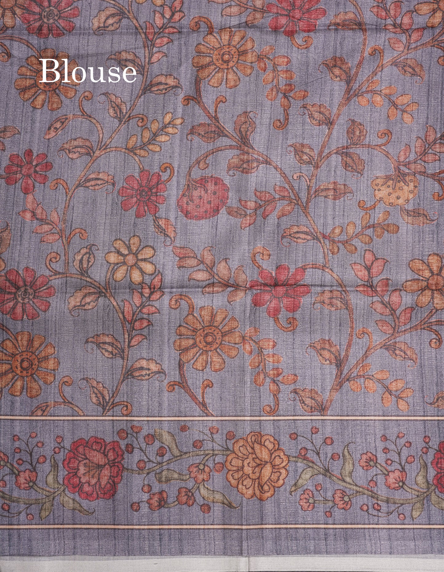 Purple Colour Semi Tussar Ajrah Kalamkari Print Saree With Contrast Pista Green Border