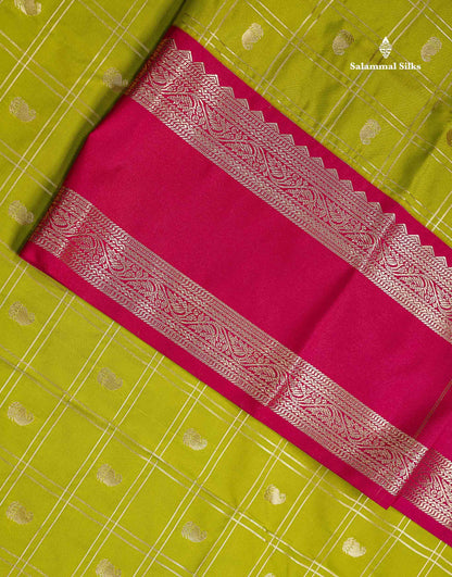 Semi Silk Saree - Light Lavender Mango Butta With Checks Along With Contrast Dark Brown Traditional Gap Border
