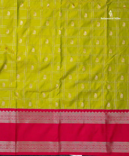 Semi Silk Saree - Light Lavender Mango Butta With Checks Along With Contrast Dark Brown Traditional Gap Border