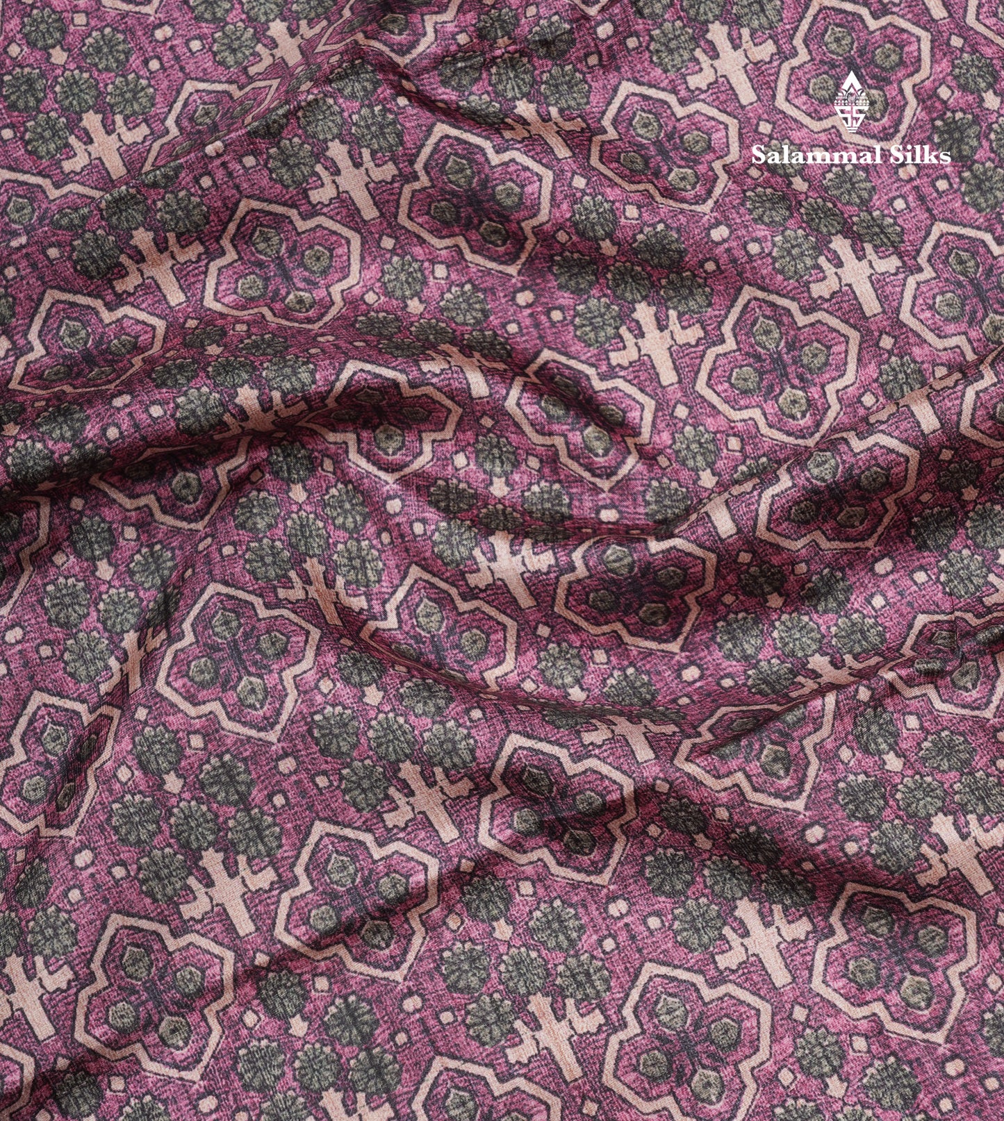 Purple Colour Semi Tussar Ajrah Kalamkari Print Saree With Contrast Pista Green Border