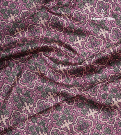 Purple Colour Semi Tussar Ajrah Kalamkari Print Saree With Contrast Pista Green Border