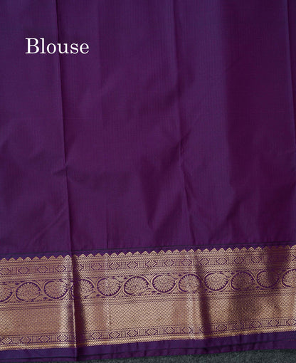 Semi Silk Saree - Orange Butta With Lines Along With Contrast Dark Purple Border
