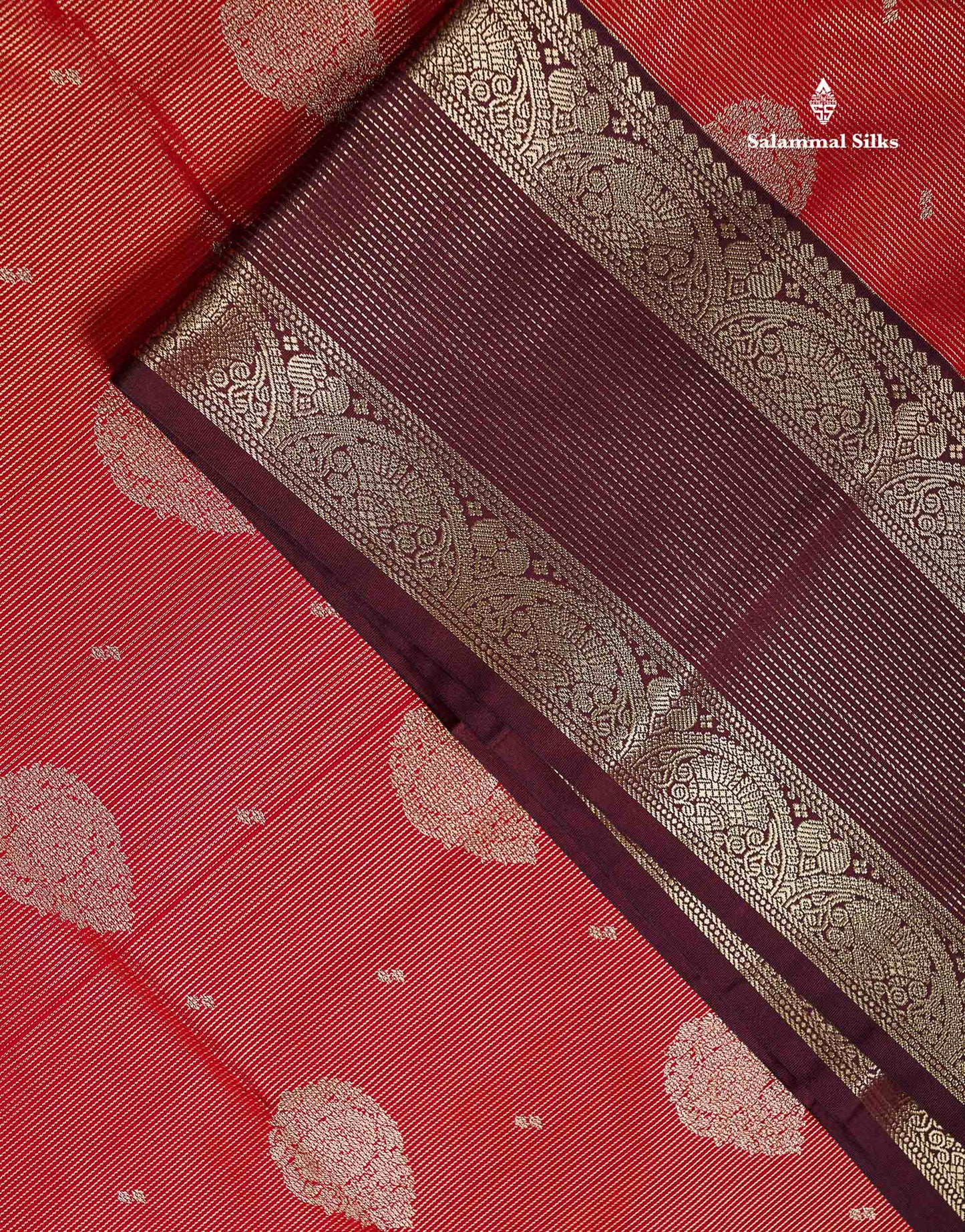 Semi Silk Saree -  Pink Butta With Vaira Oosi Lines Along With Contrast Dark Maroon Traditional Border