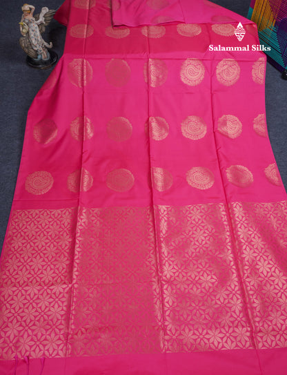 Pink Semi Soft Silk Saree With Self Blouse