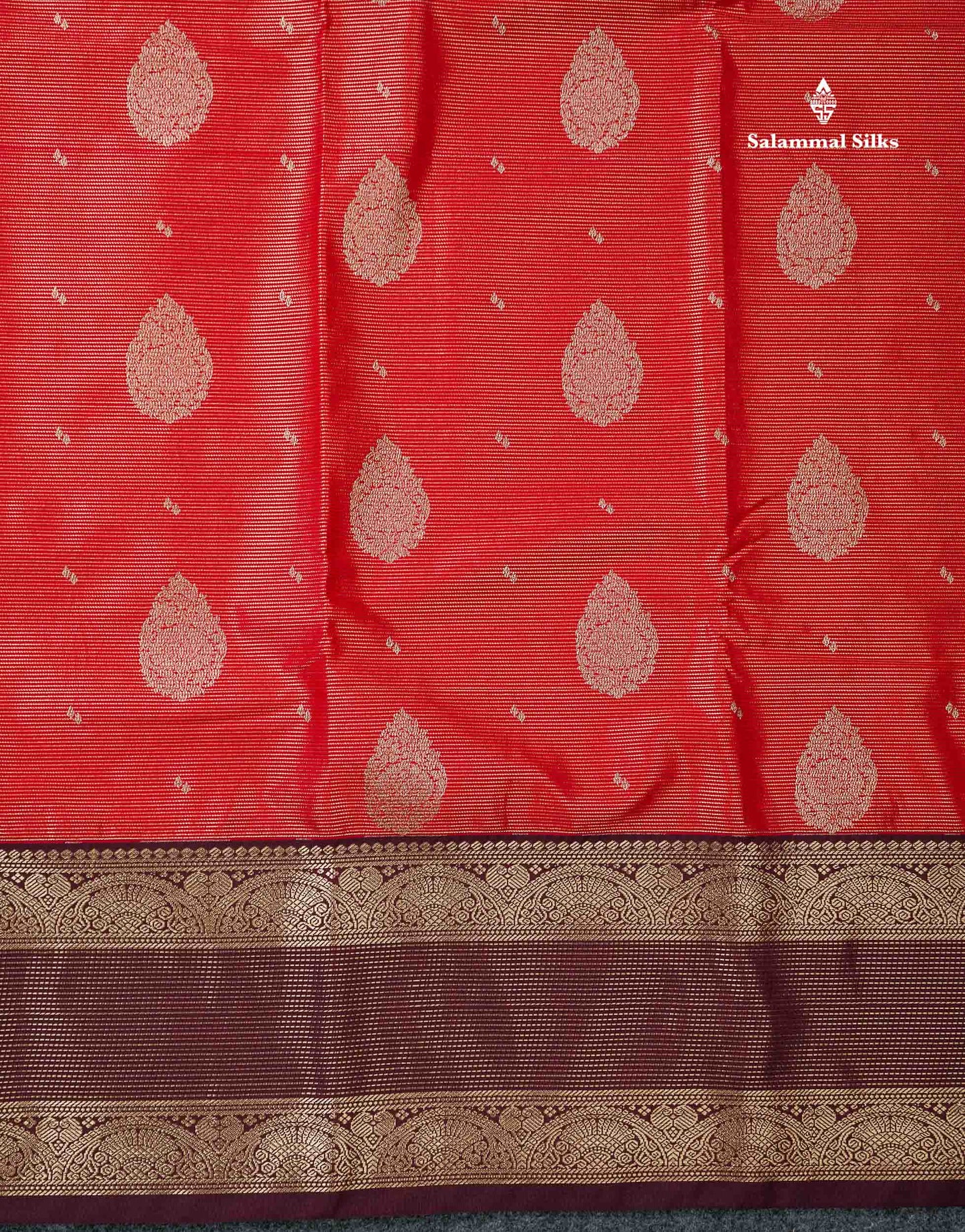 Semi Silk Saree -  Pink Butta With Vaira Oosi Lines Along With Contrast Dark Maroon Traditional Border