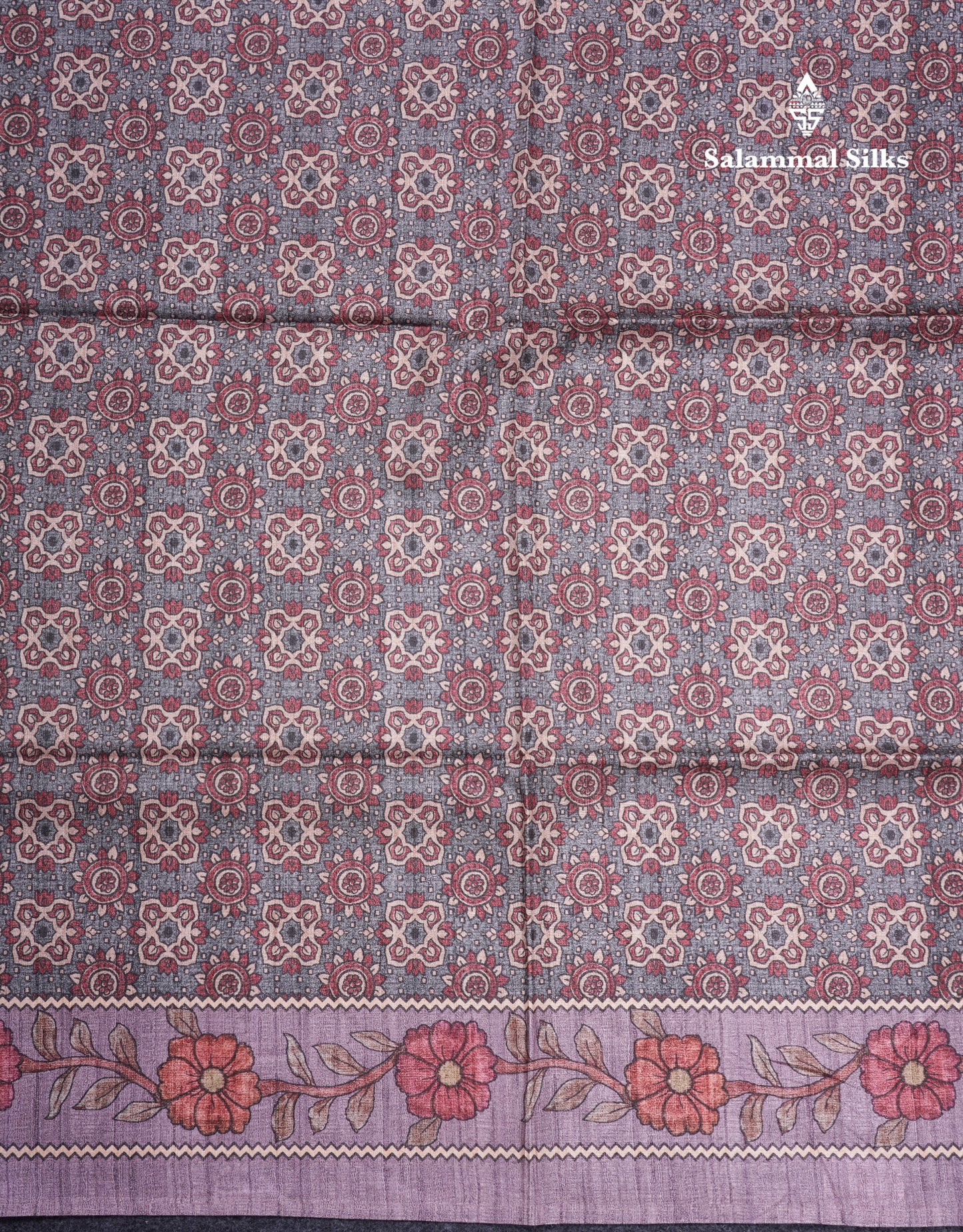 Purple Colour Semi Tussar Ajrah Kalamkari Print Saree With Contrast Pista Green Border