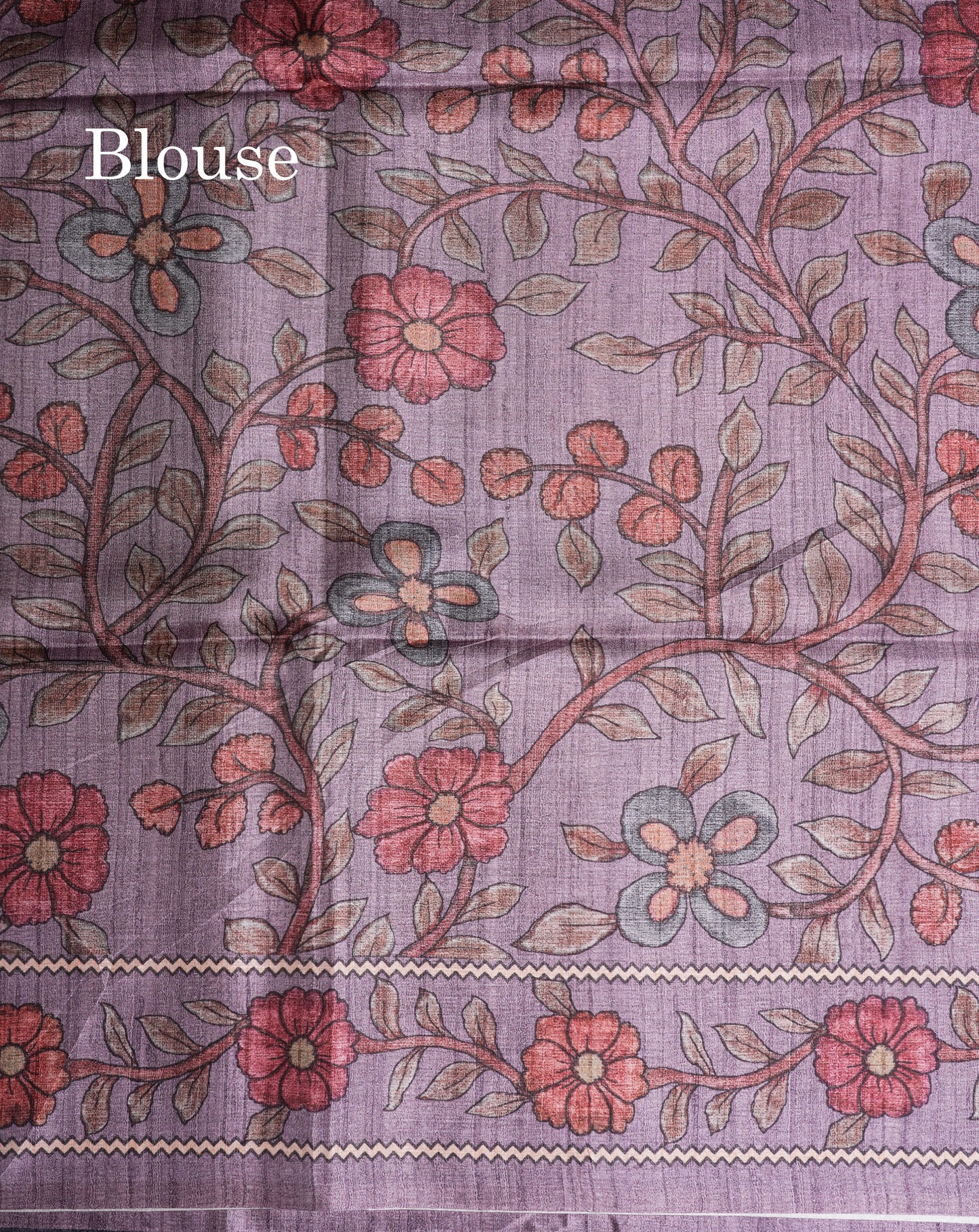 Purple Colour Semi Tussar Ajrah Kalamkari Print Saree With Contrast Pista Green Border