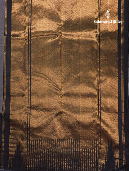 Korvai 8Kol White Multicolour Malli Moggu Pure Kanjivaram Silk Saree With Contrast Black Traditional Temple Border