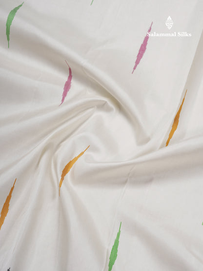 Korvai 8Kol White Multicolour Malli Moggu Pure Kanjivaram Silk Saree With Contrast Black Traditional Temple Border