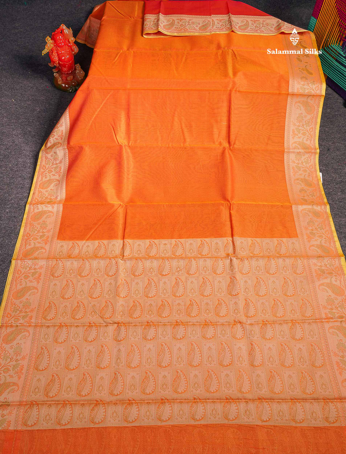 Cotton Mix Saree - Orange Colour Body With Fancy Thread Work Border