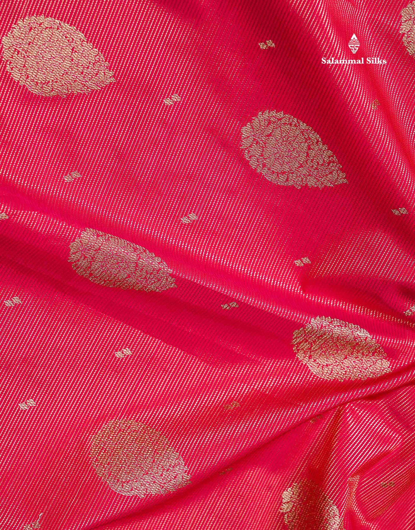 Semi Silk Saree -  Pink Butta With Vaira Oosi Lines Along With Contrast Dark Maroon Traditional Border