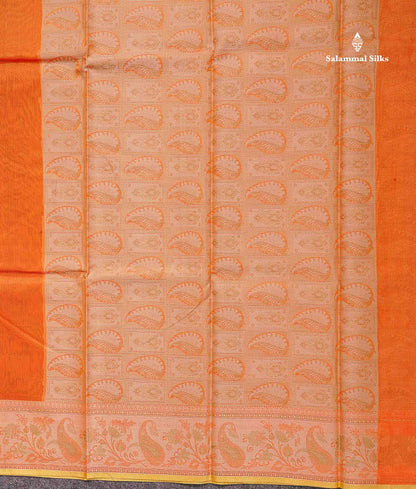 Cotton Mix Saree - Orange Colour Body With Fancy Thread Work Border