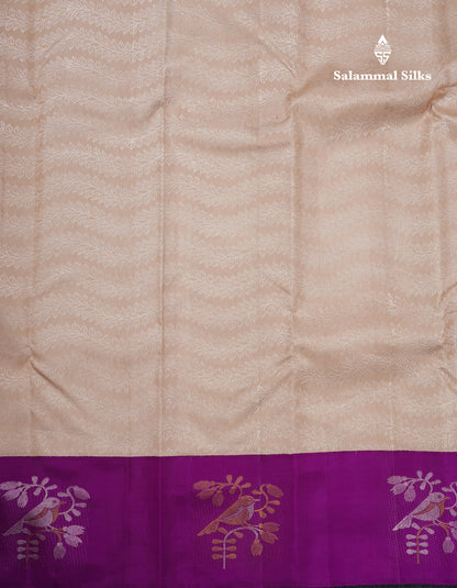 Beige Fancy Pure Kanjivaram Silk Saree With Contrast Vadamalli Border