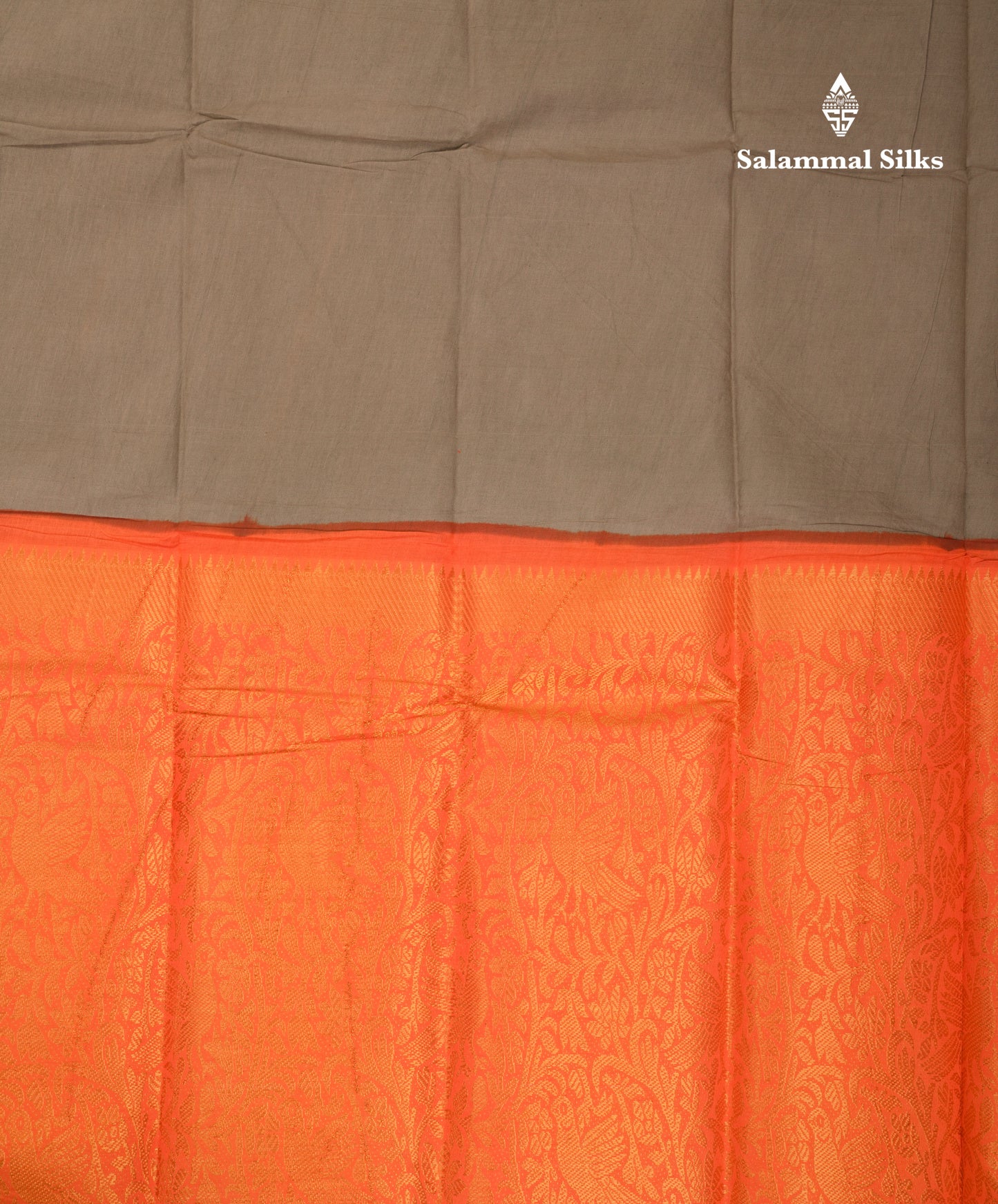 Beautiful Greenish Grey Plain Sungudi Cotton Saree With Contrast Orange Long Border