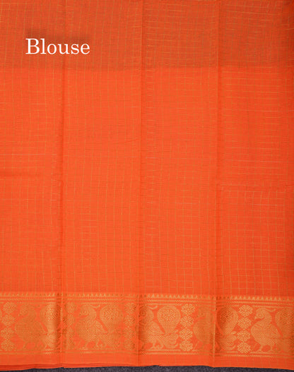 Beautiful Greenish Grey Plain Sungudi Cotton Saree With Contrast Orange Long Border