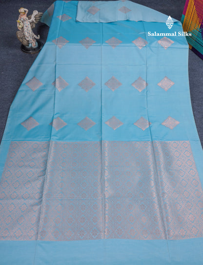 Sky Blue Semi Soft Silk Saree With Self Blouse