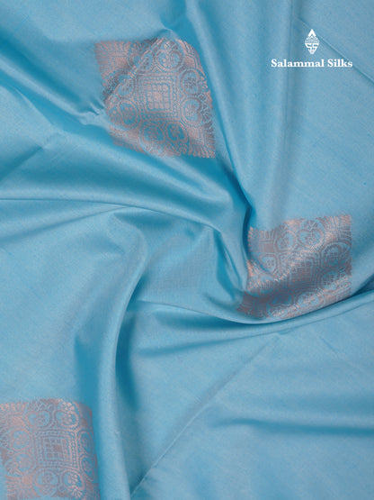 Sky Blue Semi Soft Silk Saree With Self Blouse