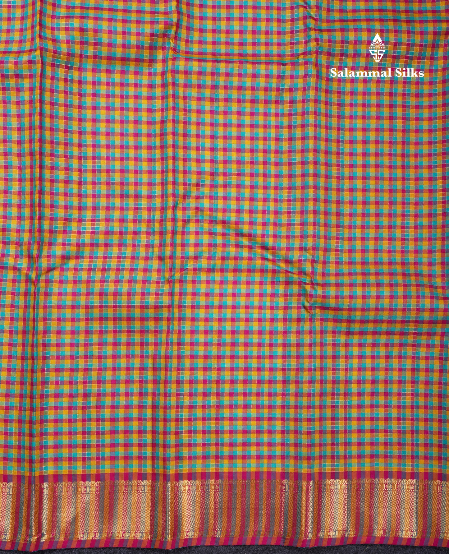 MultiColour Tiny Checks Pure Kanjivaram Silk Saree With Traditional Border
