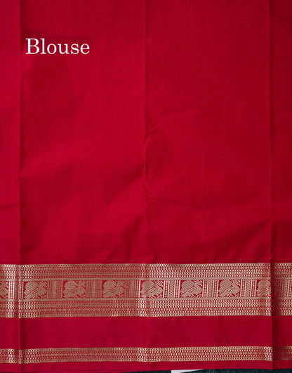 Semi Silk Saree -  Dark Purple Butta With Vaira Oosi Lines Along With Contrast Red Traditional Gap Border