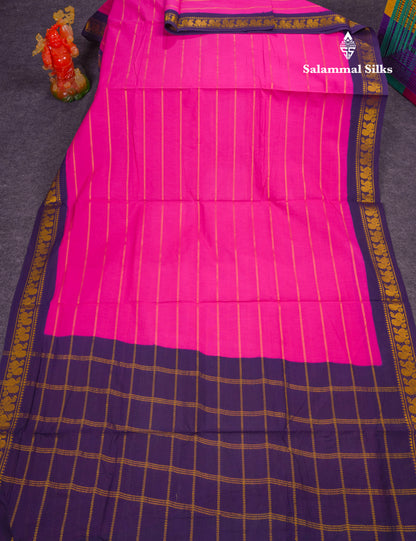 Beautiful Dark Maroon Sungudi Cotton Saree With Contrast Sapphire Green Traditional Border