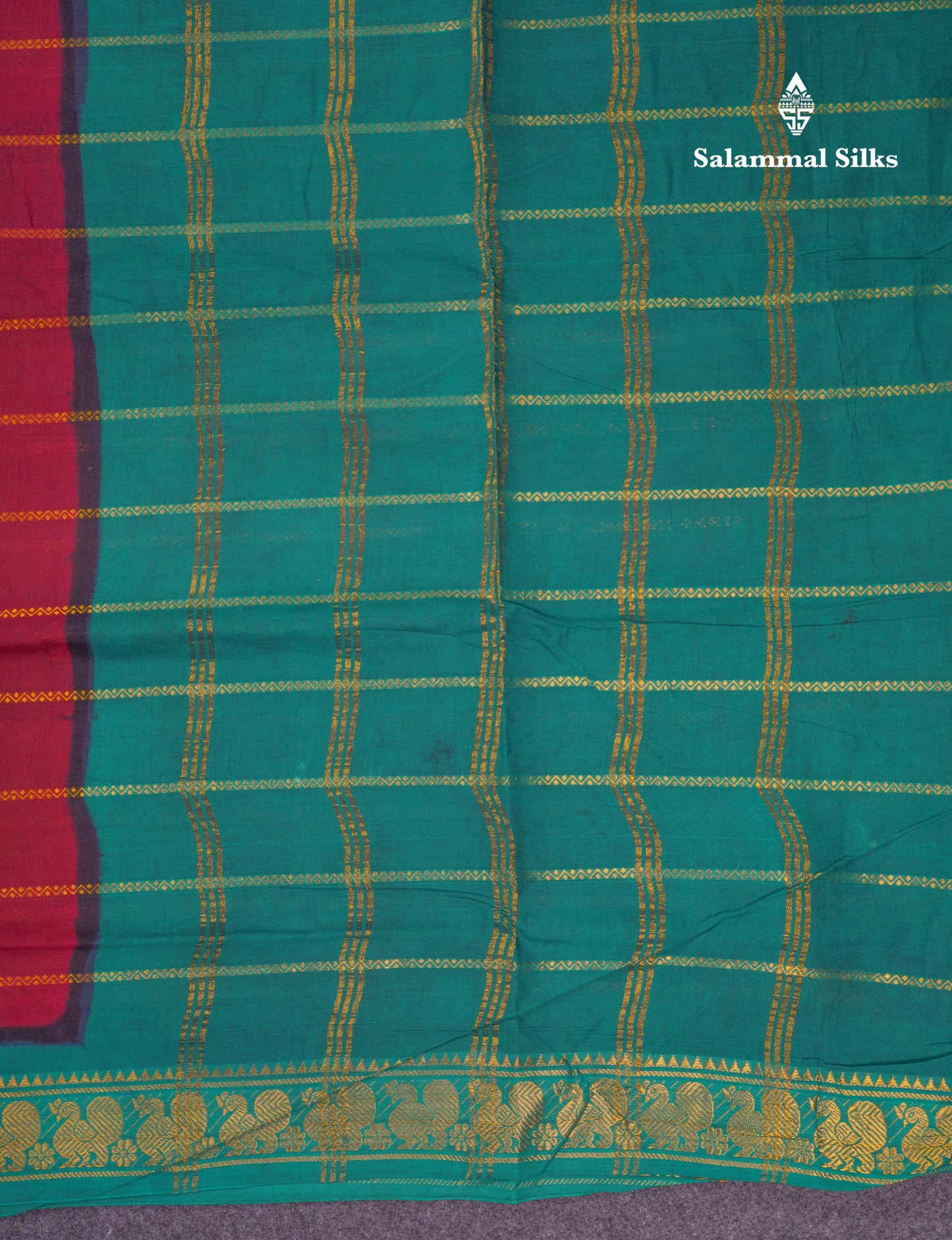 Beautiful Dark Maroon Sungudi Cotton Saree With Contrast Sapphire Green Traditional Border