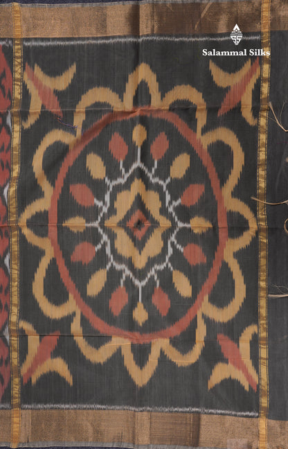 Premium Chocolate Colour Pochampalli SICO Cotton Saree With Gold Zari Border