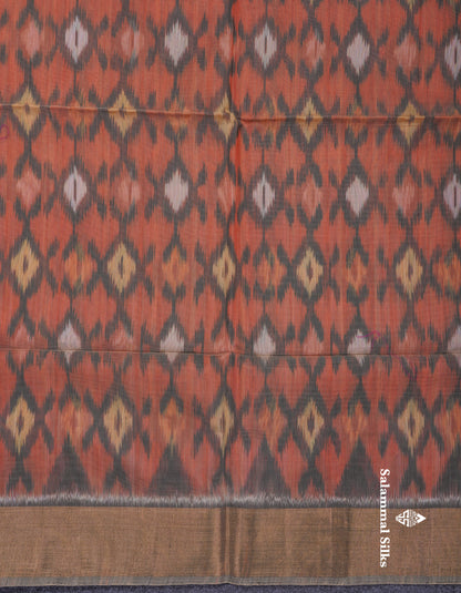 Premium Chocolate Colour Pochampalli SICO Cotton Saree With Gold Zari Border