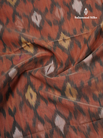 Premium Chocolate Colour Pochampalli SICO Cotton Saree With Gold Zari Border