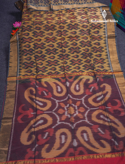 Premium Sandal Colour Pochampalli SICO Cotton Saree With Gold Zari Border