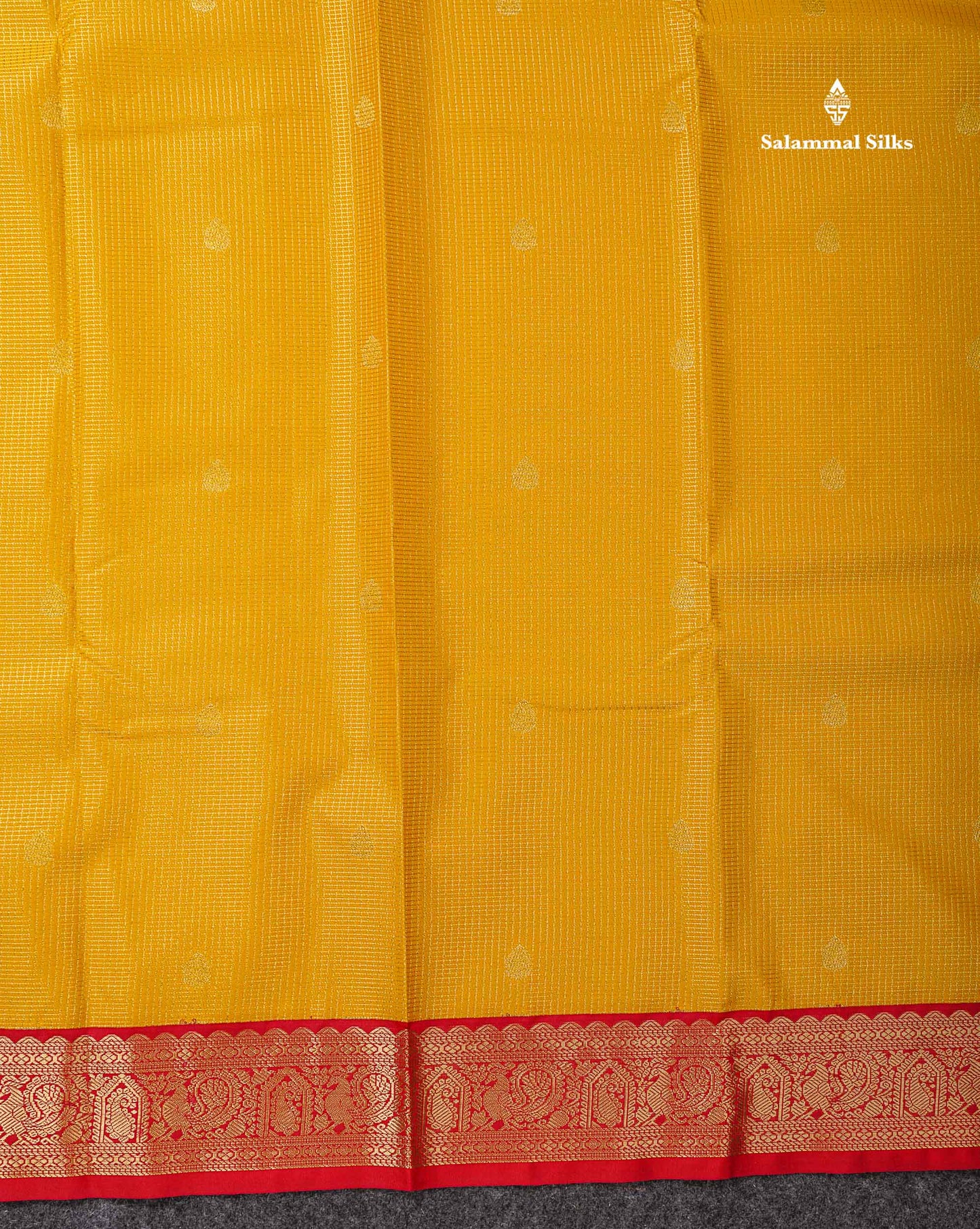 Semi Silk Saree -  Yellow Butta With Tiny Vaira Oosi Checks Along With Contrast Red Traditional Small Border
