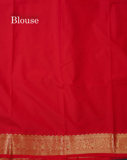 Semi Silk Saree -  Yellow Butta With Tiny Vaira Oosi Checks Along With Contrast Red Traditional Small Border