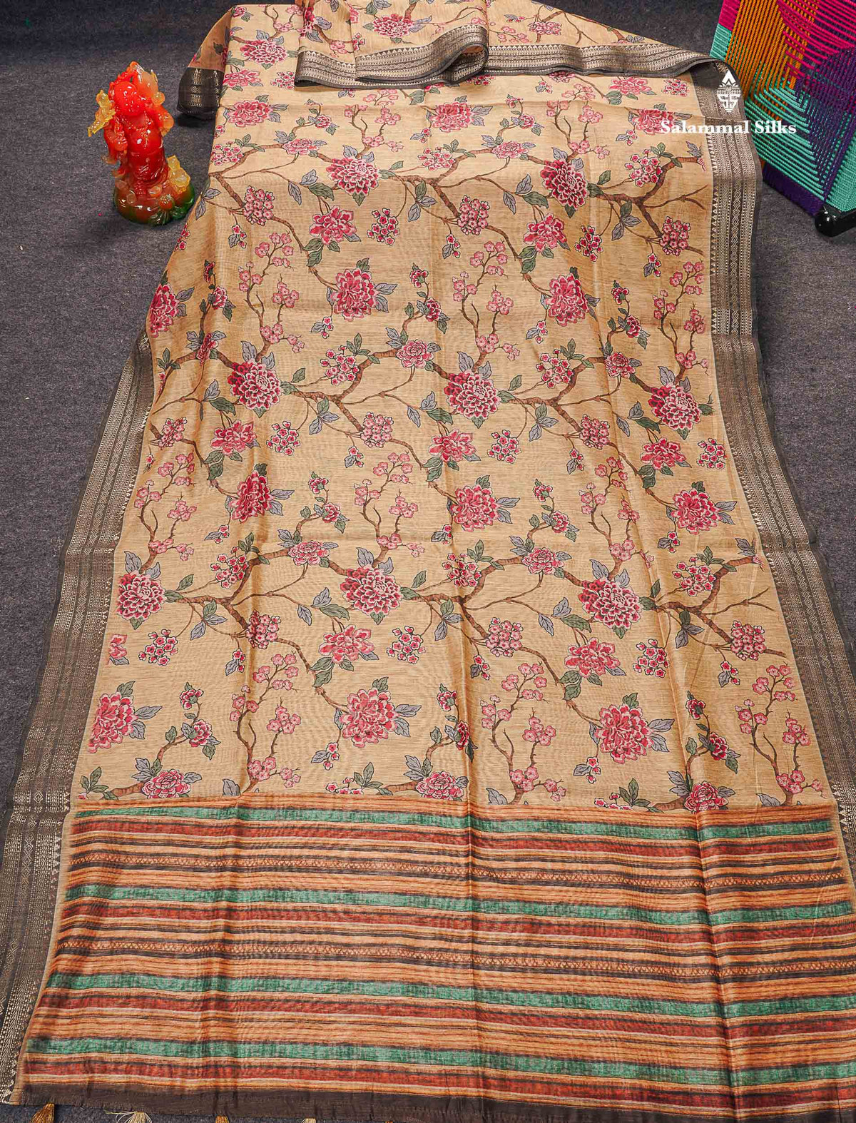 Cotton Mix Saree - Light Sandal Colour Body Printed Design With Fancy Border