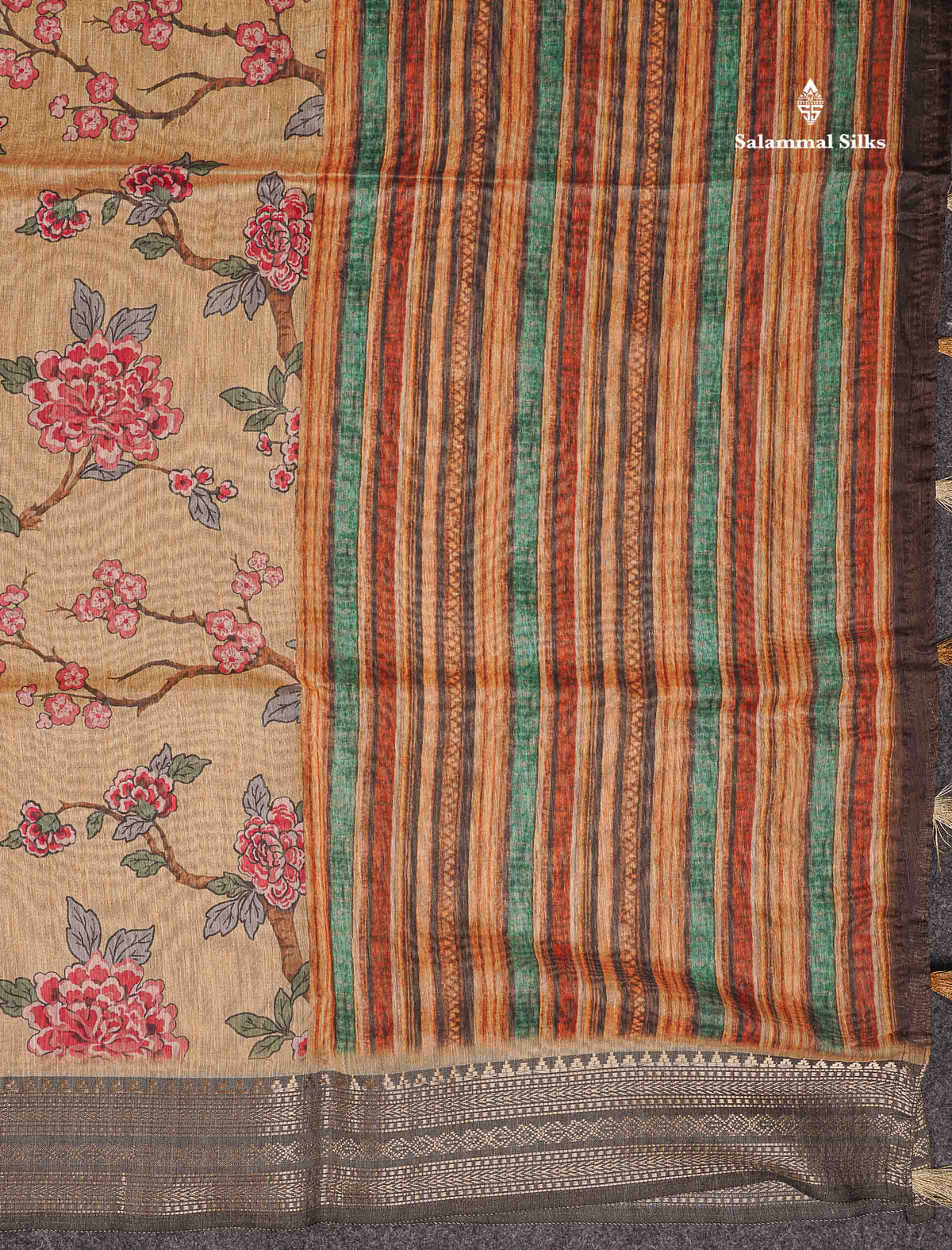 Cotton Mix Saree - Light Sandal Colour Body Printed Design With Fancy Border
