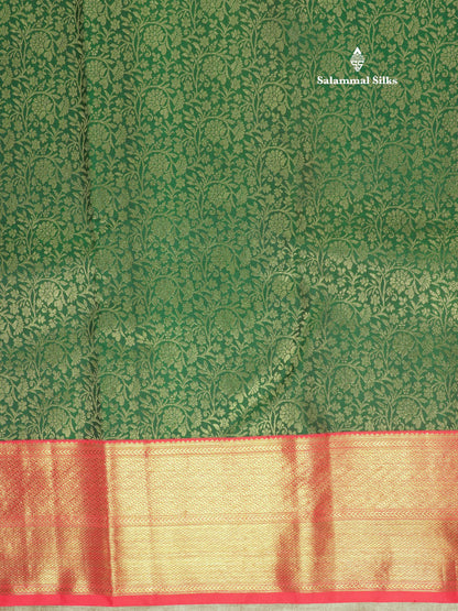 Pure Zari Beautiful Bottle Green Pure Kanjivaram Silk Saree With Contrast Red Border