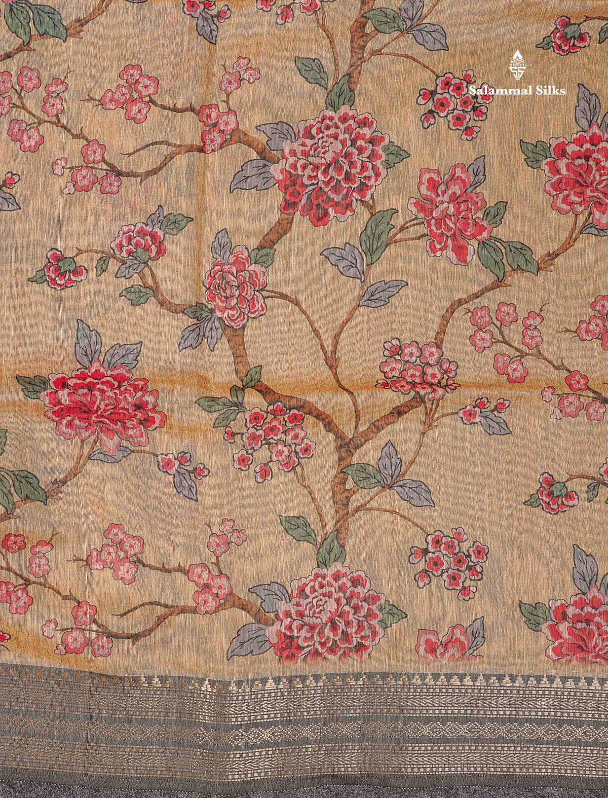 Cotton Mix Saree - Light Sandal Colour Body Printed Design With Fancy Border
