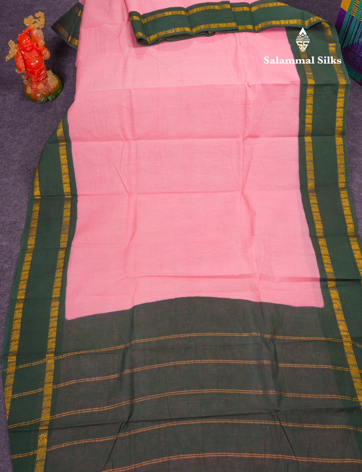 Beautiful Bottle Green Sungudi Cotton Saree With Contrast Magenta Pink Traditional Rettapet Border