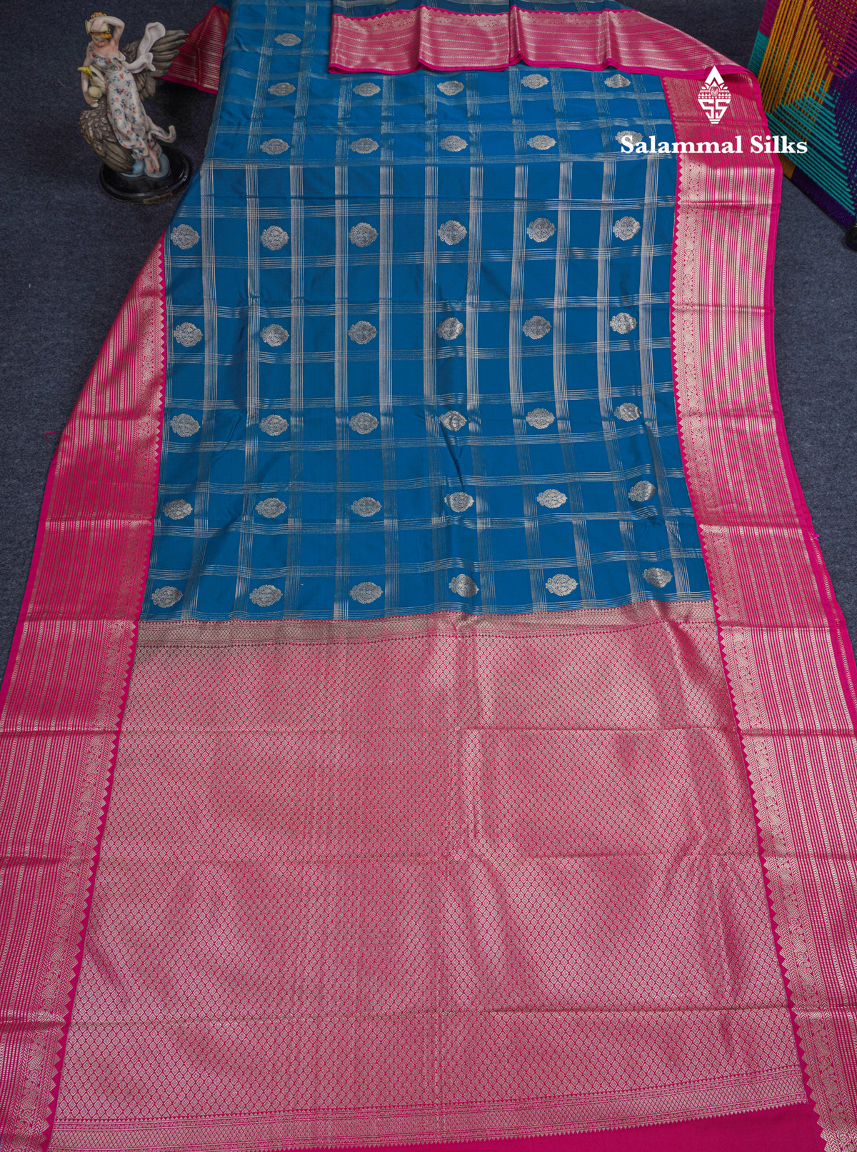 Ramar Blue Semi Silk Saree With Contrast Pink Traditional Border
